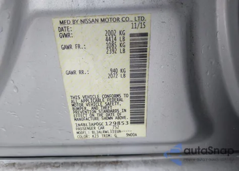 2016 Nissan Altima 3.5Sl/3.5 Sr из США, поврежденный, VIN 1N4BL3AP0GC129853